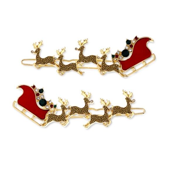 NWT INC Womens Reindeer Sleigh Rhinestone Holiday Barrette - Picture 1 of 3